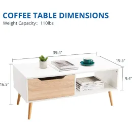 Mysigt slott Modernt soffbord, träkonsol Tabell 2 Tier med öppen förvaringshylla och 1 låda, mitten av århundradet modernt kaffe