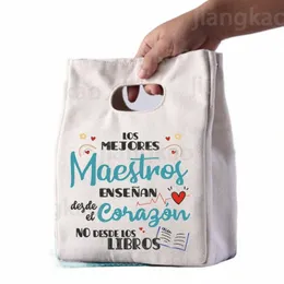 Портативная изолированная холщовая сумка-холодильник для напитков с испанским принтом, термосумка для школьного пикника, сумки для хранения еды, подарки для учителя p3TT #