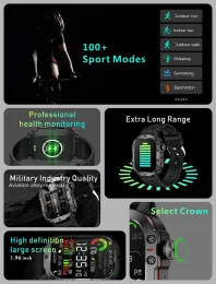 2024 Nya Bluetooth Call Smartwatch Men's Robust Military Sports Heart 3atm Vattentäta utomhus Smartklockor för Android iOS