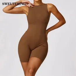 Kvinnors spårdräkt Yoga Set Onepiece Jumpsuits Kläder sportkläder Gym Träning Fitness Stretch Bodysuit Suit 240322