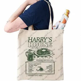 Harry's House Desen Tote Çanta, Sıradan Canvas Dükkan Çantası, Seyahat Depolama Çantası Yeniden Kullanılabilir Mağaza Çantası Süpermarket Çantası K9SV#