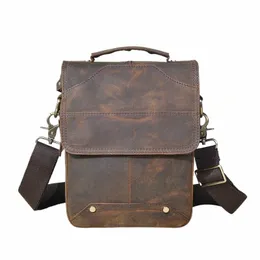 Crazy Horse Leather Male Casual Design Student Menger Cross-Body Bag Fi College Tablet Tote Mochila Satchel Bag 151 R09P#
