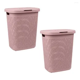 Laundry Bags Basket Collection Slim Hamper 50 Liter (15kg/33lbs)Capacity Cut Out Handles Attached Hinged Lid Ventilated Set Of 2 Pink