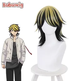 Perücken Bubuwig Synthetic Hair Tokyo Revengers Hanemiya Kazua Cosplay Perücken 30 cm Kurzer, gerades schwarz gemischte blonde Perücken hitzebeständig