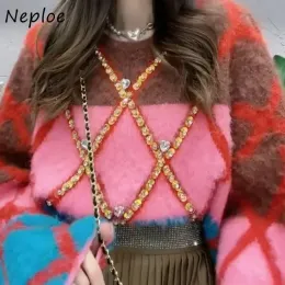 Neploe Herbst Winter Vintage Jersey Mujer Pullover y2k o Hals Argyle Kontrast Farbe Pull Femme Diamonds glänzende Langschläfensprunger