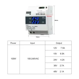 60W 100W 150W DIN Rail Switching Supply com tela LED AC 110/220V DC 12V 15V 24V 36V 48V SMPS 35mm Rail padrão qyr-60