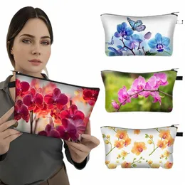 Floral Orchid Mönster Kosmetisk fodral Moth Orchids Kvinnor Makeup Bag Färgglada FRS Damläppstift Servett Pouch Clutch Holder I6CG#