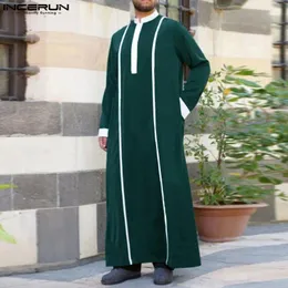 Ethnic Clothing INCERUN 2024 Middle East Islamic Arabic Kaftan Men's Moslem Style Spliced Standing Neck Long Sleeve Jubba Thobe S-5XL