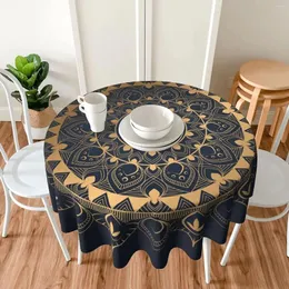 Tischdecke, goldfarben, Mandala-Boho-Stil, runde Tischdecke, 152,4 cm, Bezug aus Polyester, flecken- und knitterfrei, für Esszimmerpartys