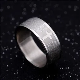 whole 50PCs English The Lord's Prayer Silver Stainless Steel Etching Men's Jewelry Rings Whole Mixed Lots252f