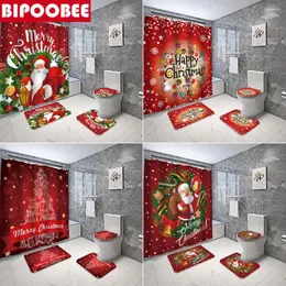 Zasłony prysznicowe Święty Klasza Czerwona zasłona Merry Christma Bathroom Set Festival Decor Bath Mat Toalet Cover Pokrywa