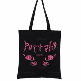 Melanie Martinez Portali Cantante Musica Harajuku Negozio Borse nere Borsa di tela Tote Bag Mamma Borsa di stoffa riutilizzabile Borsa a tracolla Borse a5p8 #