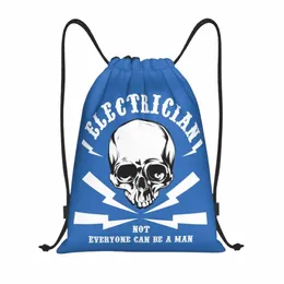 funny Electrician Skull Gift Drawstring Backpack Sports Gym Bag for Men Women Electrical Engineer Lineman Training Sackpack Q8MY#