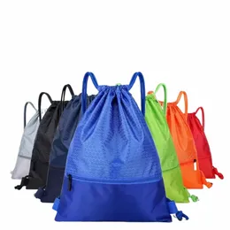 1pc Large Capacity Nyl Waterproof Zipper Drawstring Backpack Outdoor Sport Fitn Storage Bag Thick Rope Polyester Ball Bag 69A6#