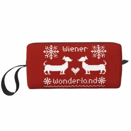 Wiener Wderland In Festive Red Christmas Dachshund Travel Туалетная сумка Колбаса Косметичка для макияжа для собак Красота для хранения Dopp Kit 53Bk #