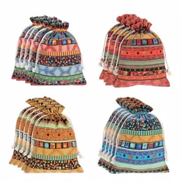 20pcs Reutilizável Colorido Étnico Cott Drawstring Bag Saquinho de embalagem para exibição de armazenamento de jóias Festival Gift Packing Bolsa E6Af #