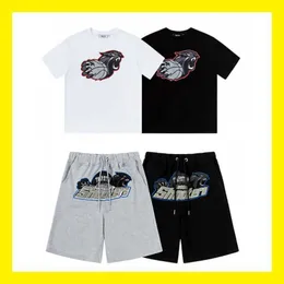 Trendiges Trapstar-Shorts mit Tigerkopf-Stickerei, bedrucktes Kurzarm-T-Shirt, Sport-Casual-Caprihose-Set für den Sommer
