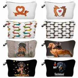 Carto Animal Sausage Dog Print Ladies Cosmetic Bag Bag Bag for Girl Women’s Travel Portable Bag Bag Eco Makeup Q24N#