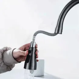 GEGVE BRASS KITCHEN FAUCETS 당겨 끄기 스파우트 주방 믹서 탭 뜨거운 냉수 액세서리 데크 장착 스트림 스프레이어 헤드 블랙