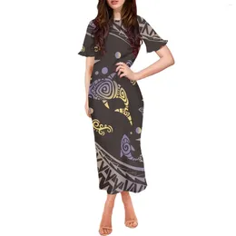 Partykleider Samoa Tribal Sommer Elegantes Kleid Frauen Tattoo Druck Maxi Rundhals Kurzarm Mode Sexy Kleidung