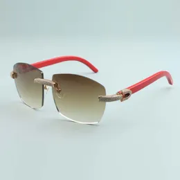 Nowe duże ramy proste luksusowe okulary przeciwsłoneczne Mikro-Pave Diamentowe szklanki 4189706-1 Luksusowe luksusowe Naturalne czerwone drewniane nogi świątynne 58-18-135 mm
