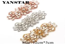 Yanstar 5pcs Bütün 125cm açık gül altın kristal rhinestones aplike yaması gelinlik kemeri ys8479119489