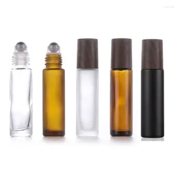 Lagringsflaskor 12x 24x 5 ml 10 ml Glass Essential Oil Roll On Wood Paint Lids Inals Roller Refillable Parfym Bottle