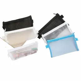 Einfache transparente Reißverschluss-Federmäppchen Mesh-Kosmetik-Aufbewahrungstasche Klare Statiery-Tasche Nyl-Make-up-Beutel Tragbare Reisehandtasche H2tW #