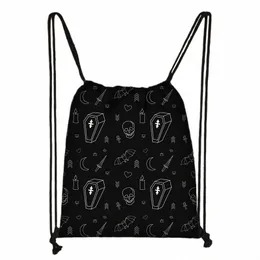 Черная кошка / 666 / Ведьма с узором на шнурке Сумка в стиле Хален Бафомет Рюкзаки Женская сумка для хранения для путешествий Держатель для обуви для девочек B4Ow #