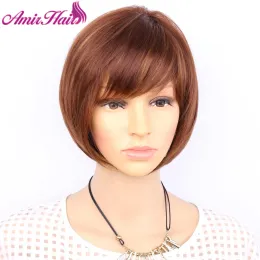 Wigs Aimr Short Bob Wigs Natural Straight Synthetic Hair Wig Cosplay Heat Resistant Blonde Brown Mixed Color Ombre Pelucas Hairpiece