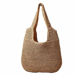 Yogodlns Bolsa de palha de verão para mulheres, bolsa artesanal de tecido de grande capacidade, sacola de praia Vacati, bolsa de ombro em rattan, bolsa 95DT #