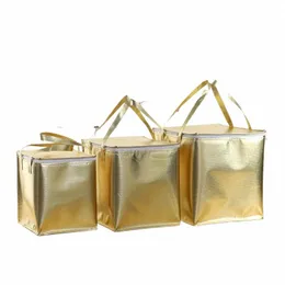 Золотая изоляционная сумка Термальный охладитель Пикник Складной пакет со льдом Портативный переносчик торта Еда Доставка пиццы Insulati Обед Сумка p9pL #