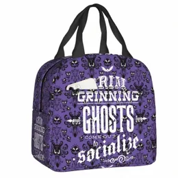 haunted Mansi Grim Grinning Ghosts Lunch Box Women Cooler Thermal Food Insulated Lunch Bag School Children Student Picnic Bags 27jD#