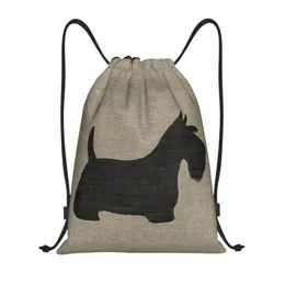 Scottish Terrier Silhouette DrawString ryggsäck Kvinnor Män gym SPORT SACKPACK foldbar Scottie Dog Shop Bag Sack H5A0#
