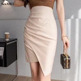 تنورة صيفية أنيقة Office Summer 2023 أزياء كورية مرنة عالية الخصر Faldas Largas Slim Sexy Bodycon Black 240323