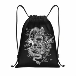 custom White Chinese Drag Drawstring Bags Women Men Lightweight Mythical Mster Sports Gym Storage Backpack 02Kw#