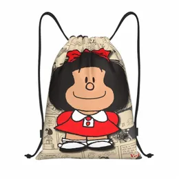 niestandardowe vintage Mafalda Manga Torba sznurka Kobiety Mężczyźni Lekki wózek komiksowy Carto Sports Gym Plecak V77T#