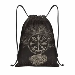 Viking Yggdrasil Tree of Life Yggdrasil ryggsäck med dragkammar Soccer Gym Bag Vegvisir String Sackpack för vandring N24K#