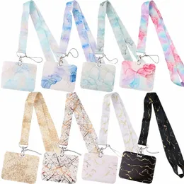 Marmortryck -ID -korthållare med lanyards Cool Neck Rem Identity Tag DIY Hanging Rope ID Holders Arbetare Busskortpaket S8RM#