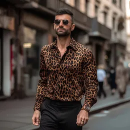 Camicie da uomo leopardate per abbigliamento da uomo Stampa 3D a maniche lunghe Moda Casual Vacanza Floreale Camisa Hawaiian Social Reserva 240329