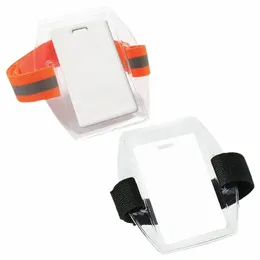 PVC-Plastikkartenhalter Polyester Reflektierendes Armband ID-Kartenhalter Arm Verstellbarer ID-Abzeichen Elastisches Armband ID-Abzeichenhalter K4vA #