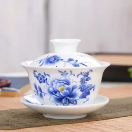 Teaware Sets High Grade White Porcelain Gaiwan Ceramic Tea Set Sancai Cover Bowl Blue And 150ml