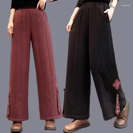 Calças femininas engrossadas roupas de inverno algodão moda estilo étnico lazer versátil calor perna larga calças acolchoadas z4403