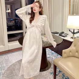 Женская одежда для сна, продвинутая французская ночная рубашка из ледяного шелка, весенняя ночная рубашка с длинными рукавами, 2024 г., девичья осень, кружевная свободная повседневная пижама, юбка