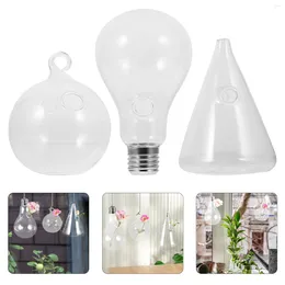 Vaser 3 datorer hängande klart glas Vase Plant Decor Hydroponic Flower Pots Inomhus Hemma glödlampa Planter Geometri