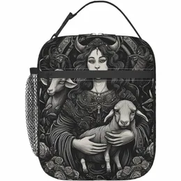 Satan Devil Isolierte Lunchtasche – Baphomet, wiederverwendbare und tragbare Lunchbox mit Tasche für Damen und Herren, Arbeit, Büro, Ausflug, Picknick, 15 x h#