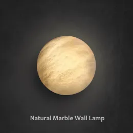 MOON Natural Marble Copper Wall Lamp Living Room Luxury Round Shape Sconce Creative Circular Bedroom Bedside LED Light Fixtures