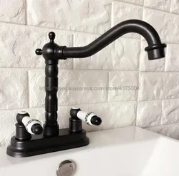 Banyo Lavabo Muslukları Havza musluk çift delikli yağ ovulmuş bronz makyaj gemisi lavabolar mikser soğuk ve su musluk güverte montajı nhg070