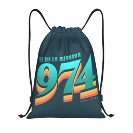 Jahrgang Reuni Island 974 Sommer Kordelzug Rucksack Gym Sport Sackpack faltbar Ile De La Reuni Indischer Ozean Tasche Sack X7kt #