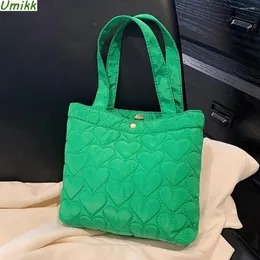 Shoulder Bags Women Heart Quilted Bag Solid Color Padded Grocery Oxford Cloth Large Capacity Lightweight Shopping Handbag For Female